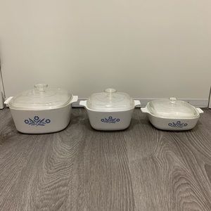 Set of 3 CorningWare vintage casserole dishes